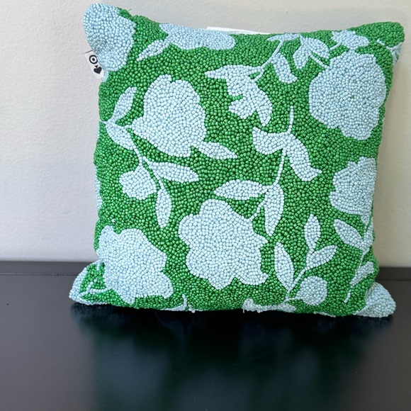 Kate Spade target beaded front toss pillow.  Green and Blue Floral 12x12 - Picture 2 of 13